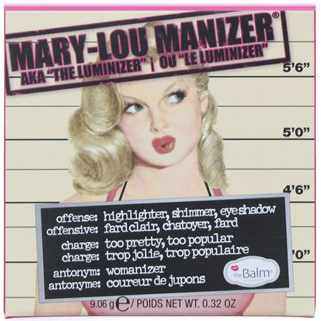 眼影, 眼睛: theBalm Cosmetics, Mary-Lou Manizer, Highlighter & Shadow, 0.32 oz (9.06 g)