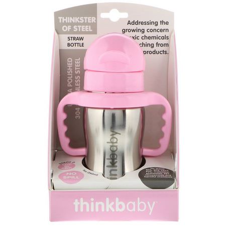 杯子, 孩子餵養: Think, Thinkbaby, Thinkster of Steel Bottle, Pink, 1 Straw Bottle, 9 oz (260 ml)