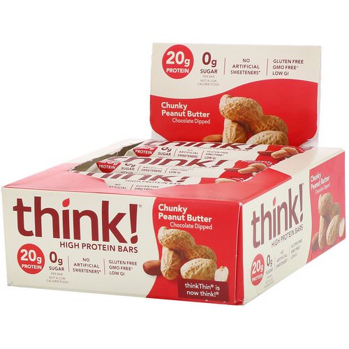 ThinkThin, High Protein Bars, Chunky Peanut Butter, 10 Bars, 2.1 oz (60 g) Each Review