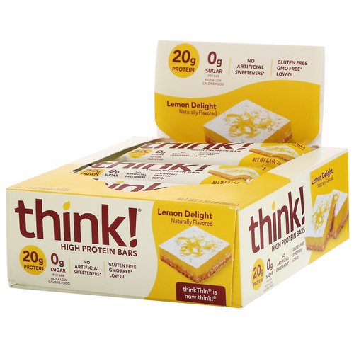 ThinkThin, High Protein Bars, Lemon Delight, 10 Bars, 2.1 oz (60 g) Each Review