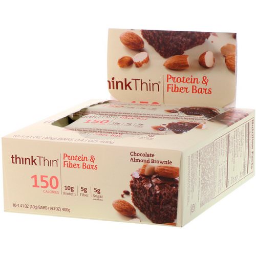 ThinkThin, Protein & Fiber Bars, Chocolate Almond Brownie, 10 Bars, 1.41 oz (40 g) Each Review