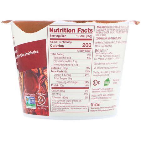燕麥片, 燕麥: ThinkThin, Protein & Probiotics Hot Oatmeal, Maple Pecan, 1.94 oz (55 g)