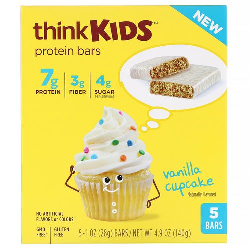 ThinkThin, ThinkKids, Protein Bars, Vanilla Cupcake, 5 Bars, 1 oz (28 g ) Each Review