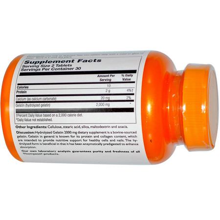 明膠, 指甲: Thompson, Hydrolyzed Gelatin, 2000 mg, 60 Tablets