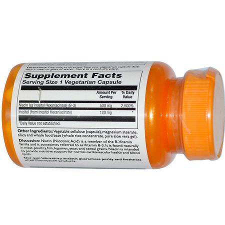 B3菸酸, 維生素B: Thompson, No Flush Niacin, 500 mg, 30 Veggie Caps