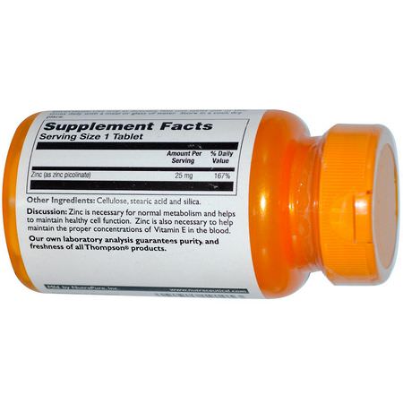 流感, 咳嗽: Thompson, Zinc Picolinate, 25 mg, 60 Tablets