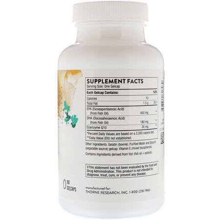 Omega-3魚油, EPA DHA: Thorne Research, Omega-3 with CoQ10, 90 Gelcaps
