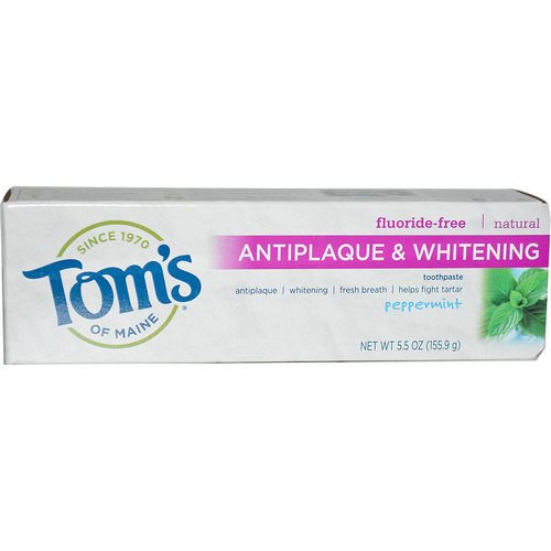 Tom's of Maine, Antiplaque & Whitening, Fluoride-Free Toothpaste, Peppermint, 5.5 oz (155.9 g) Review