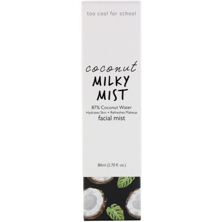 面部噴霧, K美容保濕霜: Too Cool for School, Coconut Milky Mist, Facial Mist, 2.70 fl oz (80 ml)