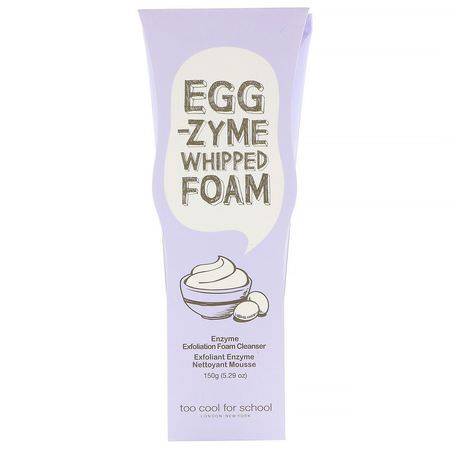 清潔劑, 洗面奶: Too Cool for School, Egg-zyme Whipped Foam, Enzyme Exfoliation Foam Cleanser, 5.29 oz (150 g)