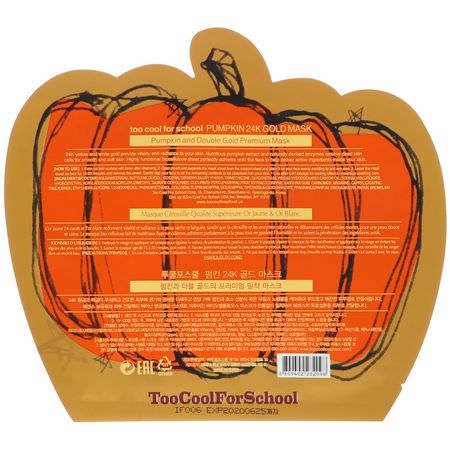 亮膚面膜, K美容面膜: Too Cool for School, Pumpkin 24K Gold Mask, 1 Sheet, 0.88 oz (25 g)