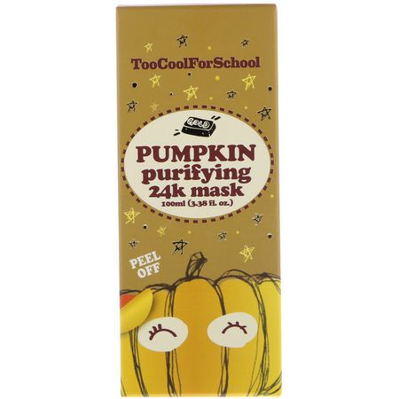 面部去角質, K美容面膜: Too Cool for School, Pumpkin Purifying 24K Mask, 3.38 fl oz (100 ml)