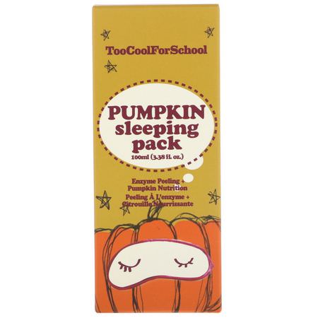 夜間保濕霜, K美容保濕霜: Too Cool for School, Pumpkin Sleeping Pack, 3.38 fl oz (100 ml)