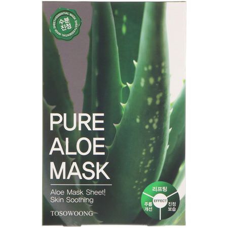 保濕面膜, K美容面膜: Tosowoong, Pure Aloe Mask, 10 Masks, 23 g Each