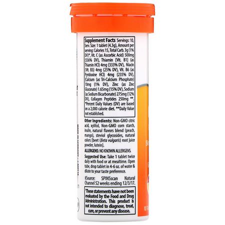 膠原蛋白補充劑, 關節: Trace Minerals Research, Collagen Effervescent Tablets, Peach Mango, 10 Tablets, 1.52 oz (43 g)