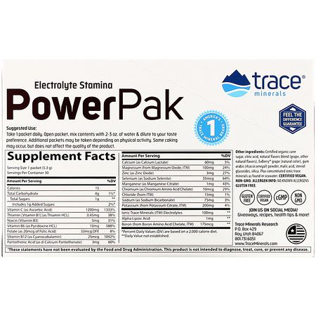 電解質, 水合: Trace Minerals Research, Electrolyte Stamina Power Pak, Grape, 30 Packets. 0.19 oz (5.3 g) Each