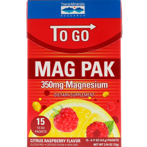 Trace Minerals Research, Mag Pak To Go, Magnesium Powder, Citrus Raspberry Flavor, 350 mg, 15 Packets, 0.17 oz (4.8 g) Each Review