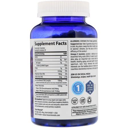 Omega-3魚油, EPA DHA: Trace Minerals Research, Omega-3 Gummies, Natural Blueberry, 90 Gummies