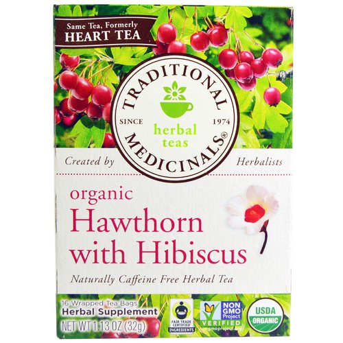 Traditional Medicinals, Herbal Teas, Organic Hawthorn with Hibiscus, Naturally Caffeine Free Herbal Tea, 16 Wrapped Tea Bags, 1.13 oz (32 g) Review