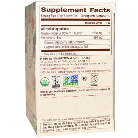 涼茶, 藥茶: Traditional Medicinals, Herbal Teas, Organic Hibiscus, Naturally Caffeine Free, 16 Wrapped Tea Bags, .99 oz (28 g)