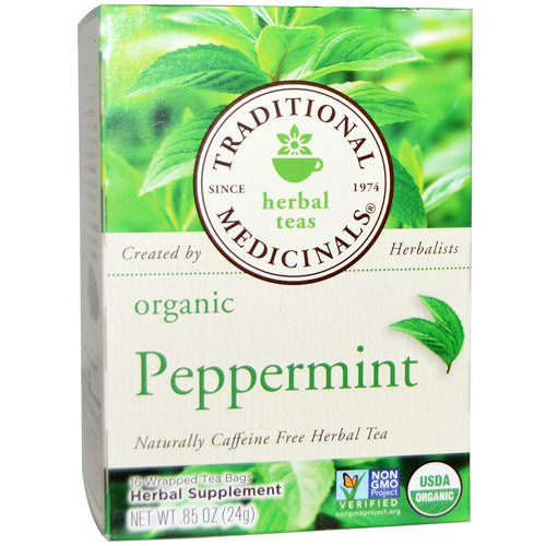 Traditional Medicinals, Herbal Teas, Organic Peppermint, Naturally Caffeine Free, 16 Wrapped Tea Bags, .85 oz. (24 g) Review
