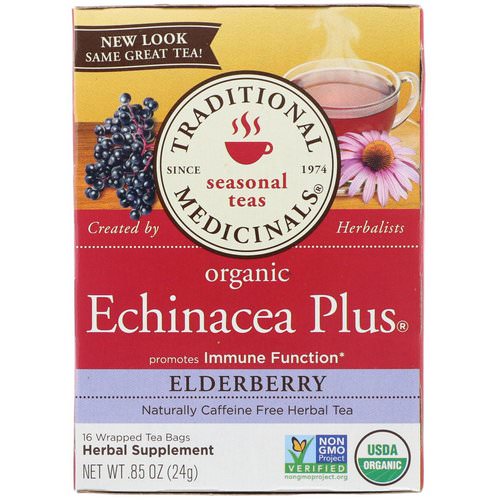 Traditional Medicinals, Organic Echinacea Plus, Elderberry, Caffeine Free, 16 Wrapped Tea Bags, .85 oz (24 g) Review