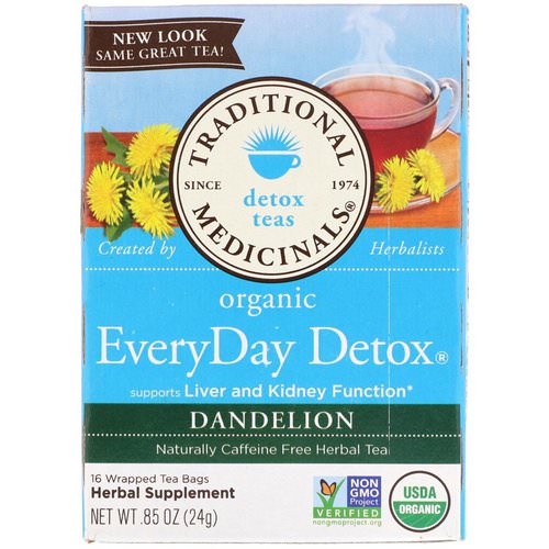 Traditional Medicinals, Organic EveryDay Detox Tea, Dandelion, Caffeine Free, 16 Wrapped Tea Bags, .85 (24 g) Review