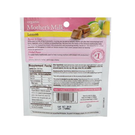 哺乳支持, 孕婦: Traditional Medicinals, Organic, Mother's Milk, Lemon, 14 Individually Wrapped Chews, 2.52 oz (71.4 g)