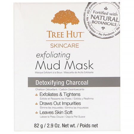 淡斑面膜, 粉刺: Tree Hut, Skincare, Exfoliating Mud Mask, Detoxifying Charcoal, 2.9 oz (82 g)