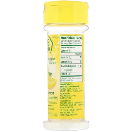 飲料增強劑, 奶精: True Citrus, True Lemon, Crystallized Lemon, 2.12 oz (60 g)