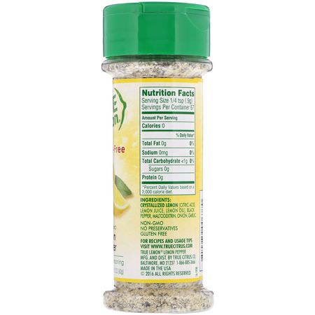 香料, 草藥: True Citrus, True Lemon, Crystallized Lemon Pepper, Salt-Free, 2.12 oz (60 g)