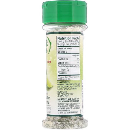 香料, 草藥: True Citrus, True Lime, Crystallized Lime, Garlic & Cilantro, Salt-Free, 1.94 oz (55 g)
