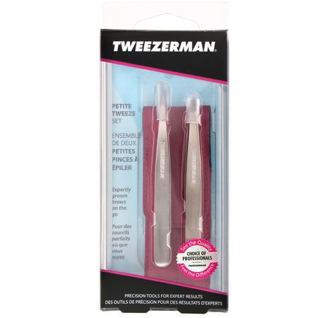 除毛, 剃須, 毛髮: Tweezerman, Petite Tweeze Set with Pink Leather Case, 1 Set