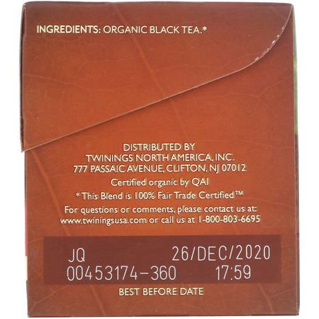 紅茶: Twinings, 100% Organic Black Tea, Breakfast Blend, 20 Tea Bags, 1.41 oz (40 g)