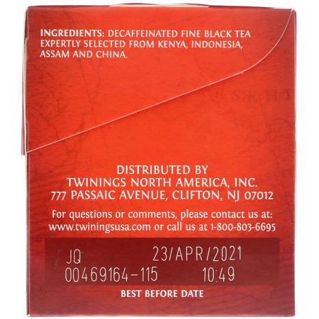 紅茶, 英式早餐茶: Twinings, 100% Pure Black Tea, English Breakfast, Decaffeinated, 25 Tea Bags, 1.76 oz (50 g)