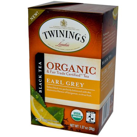 紅茶, 伯爵茶: Twinings, Organic Black Tea, Earl Grey, 20 Tea Bags, 1.27 oz (36 g)