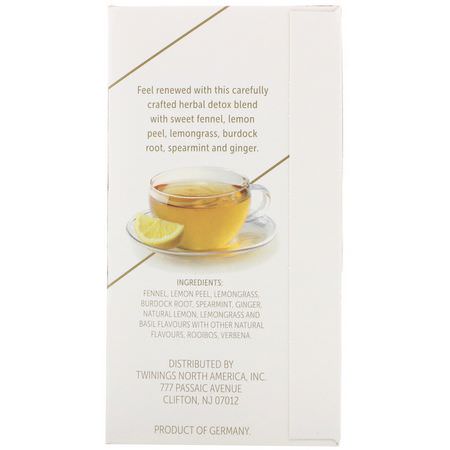 涼茶: Twinings, Renew Herbal Tea, Fennel & Burdock Root, Lemon & Ginger, Caffeine Free, 18 Tea Bags, 1.27 oz (36 g)