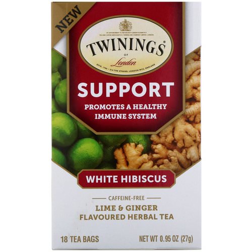 Twinings, Support Herbal Tea, White Hibiscus, Lime & Ginger, Caffeine Free, 18 Tea Bags, 0.95 oz (27 g) Review