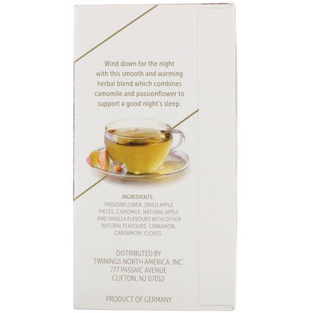 涼茶: Twinings, Unwind Herbal Tea, Passionflower & Chamomile, Spiced Apple & Vanilla, Caffeine Free, 18 Tea Bags, 0.95 oz (27 g)