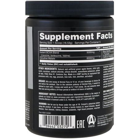 BCAA, 氨基酸: Universal Nutrition, Animal Fury, Green Apple, 82.65 g