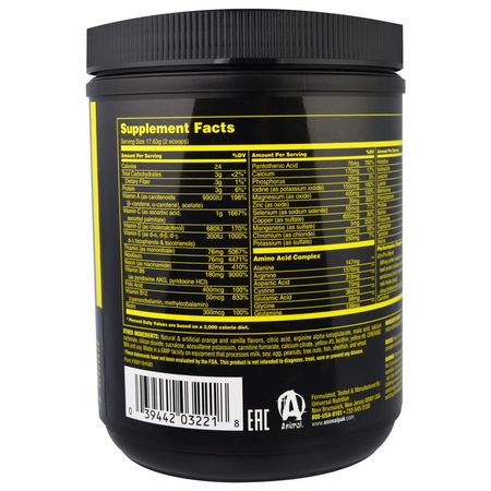 運動營養, 多種維生素: Universal Nutrition, The Original Animal Pak, Animal Training Powder, Orange Flavor, 388 g