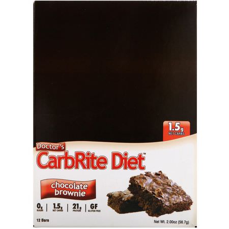 乳清蛋白棒, 大豆蛋白棒: Universal Nutrition, Doctor's CarbRite Diet, Chocolate Brownie, 12 Bars, 2.00 oz (56.7 g) Each