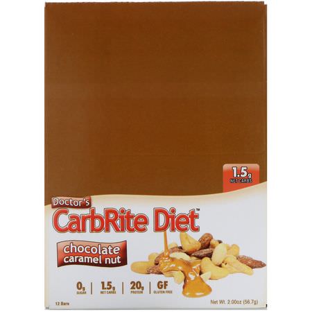 乳清蛋白棒, 大豆蛋白棒: Universal Nutrition, Doctor's CarbRite Diet, Chocolate Caramel Nut, 12 Bars, 2.00 oz (56.7 g) Each