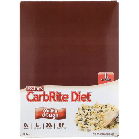 乳清蛋白棒, 大豆蛋白棒: Universal Nutrition, Doctor's CarbRite Diet, Cookie Dough, 12 Bars, 2 oz (56.7 g) Each