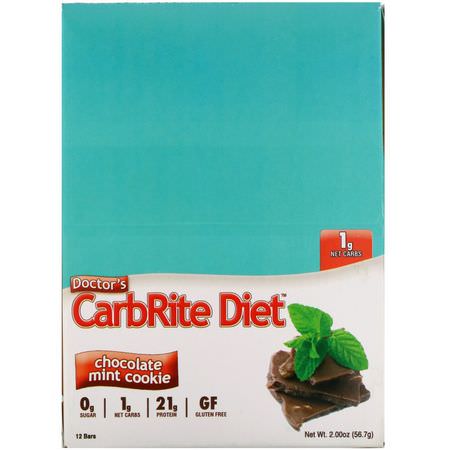 乳清蛋白棒, 大豆蛋白棒: Universal Nutrition, Doctor's CarbRite Diet, Sugar Free Bar, Chocolate Mint Cookie, 12 Bars, 2.00 oz (56.7 g) Each