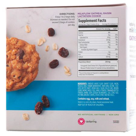 哺乳期支持, 孕婦: UpSpring, Milkflow, Lactation Cookies, Oatmeal Raisin, 10 Packets, 2 Cookies Each