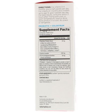 兒童益生菌, 健康: UpSpring, Probiotic + Colostrum, Unflavored Powder, 30 Packets, 0.74 oz (21 g) Each