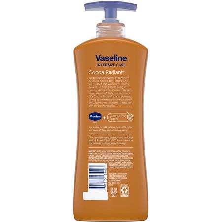 可可油乳液: Vaseline, Intensive Care, Cocoa Radiant Body Lotion, 20.3 fl oz (600 ml)
