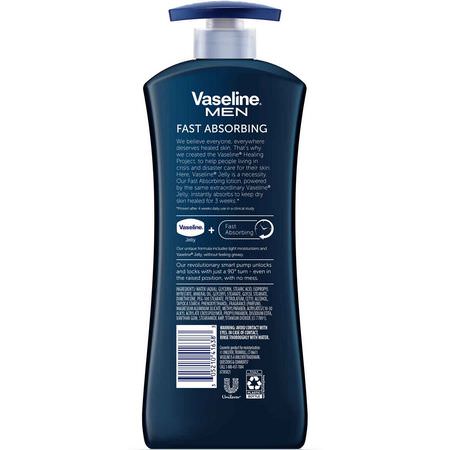 男士乳液, 男士美容: Vaseline, Men, Fast Absorbing Body & Face Lotion, 20.3 fl oz (600 ml)