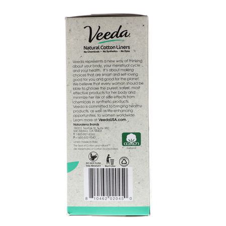 內襯, 女性衛生: Veeda, Natural Cotton Liners, Unscented, 40 Liners